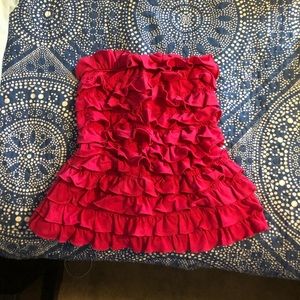 Pink Strapless ruffled top with small bow